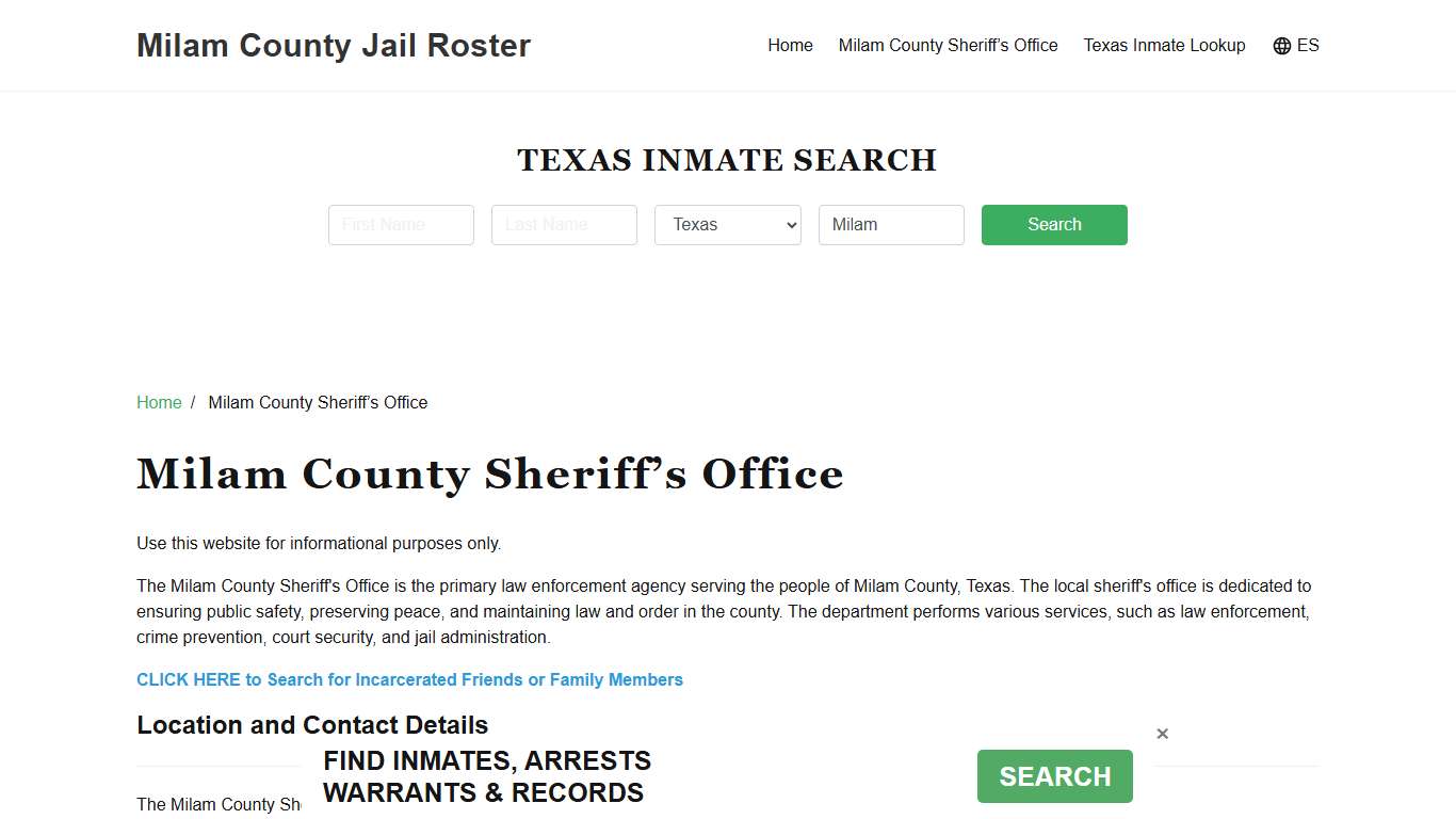 Milam County Sheriff Office, TX, Arrest Warrants Search